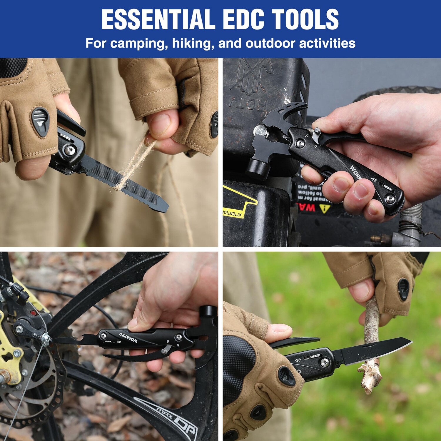 WORKPRO Multitool 12 in 1 Camping Tool w/Mini Hammer-EDC Gear Multi Tools Hammer