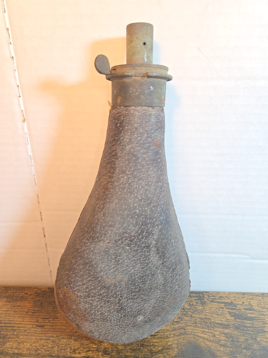 Antique Sykes Patent Leather Covered Powder Flask