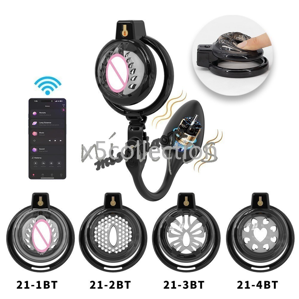 Soft Silicone Chastity Cage with 6 Size Ring App Control Plug Comfortable