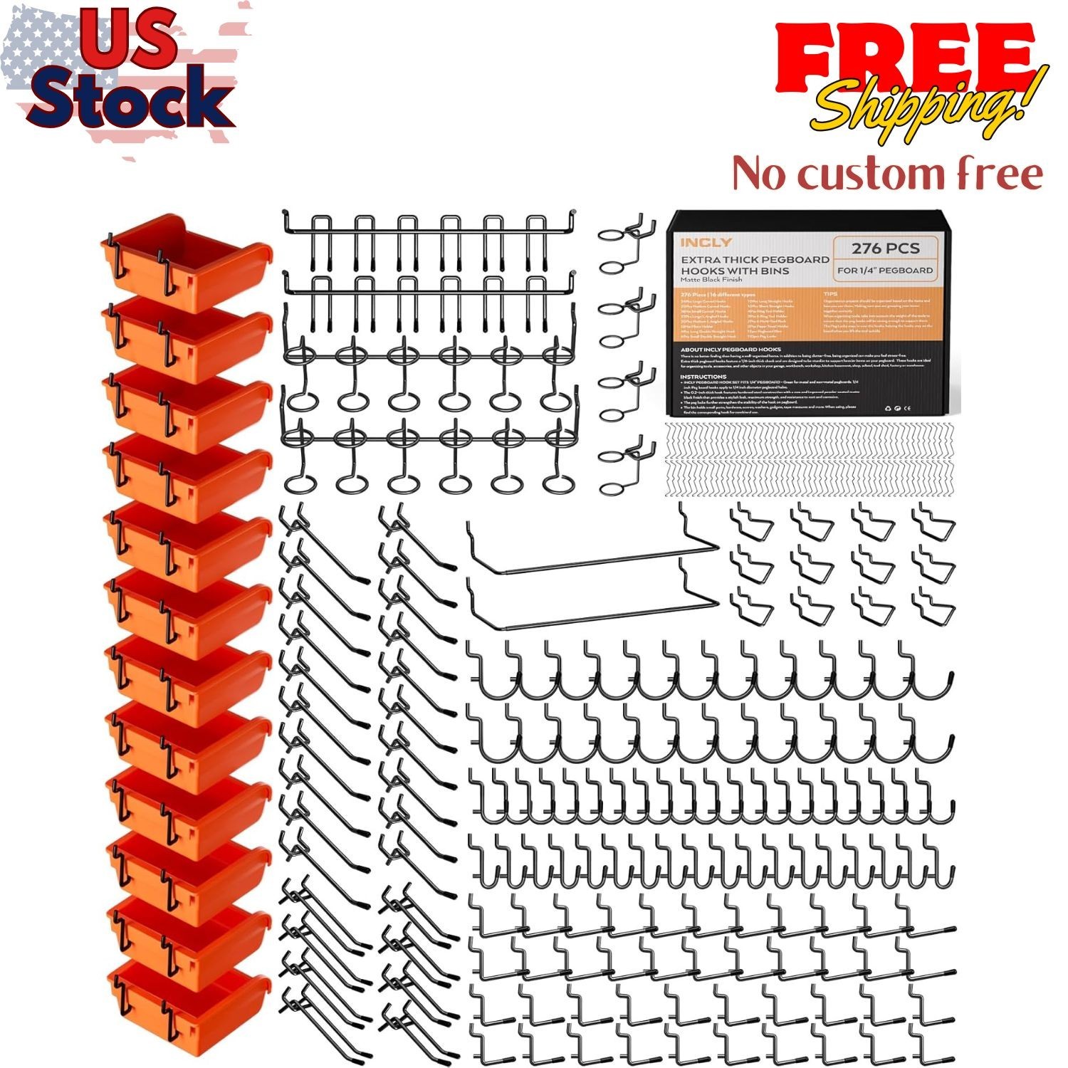 276PCS Extra Thick 1/4" Pegboard Accessories Organizer Kit, Heavy Duty