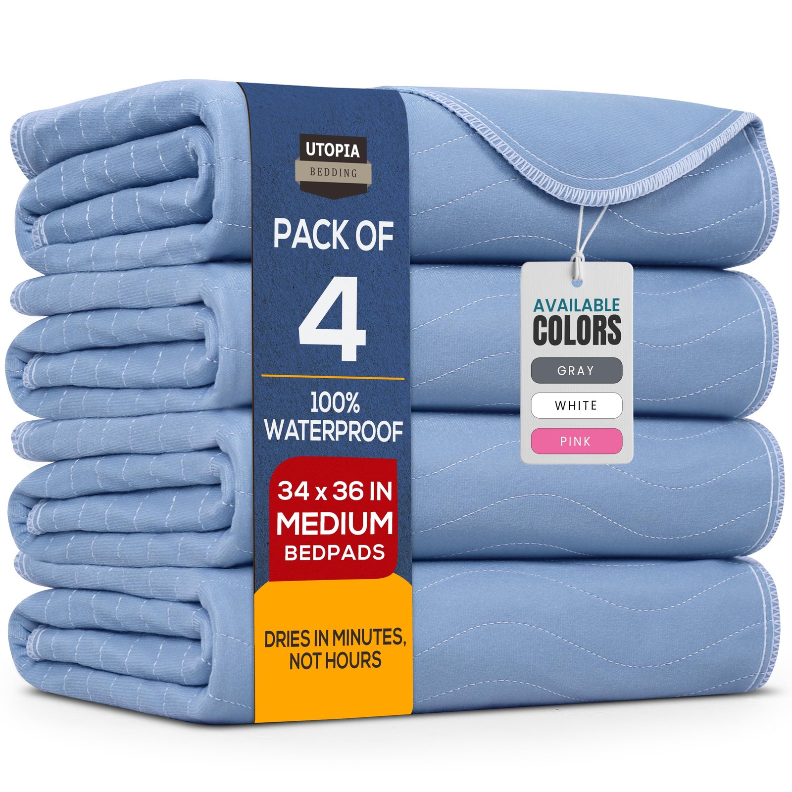 Washable Underpads 34" x 36" (Pack of 4), Waterproof Reusable Heavy Absorbenc...