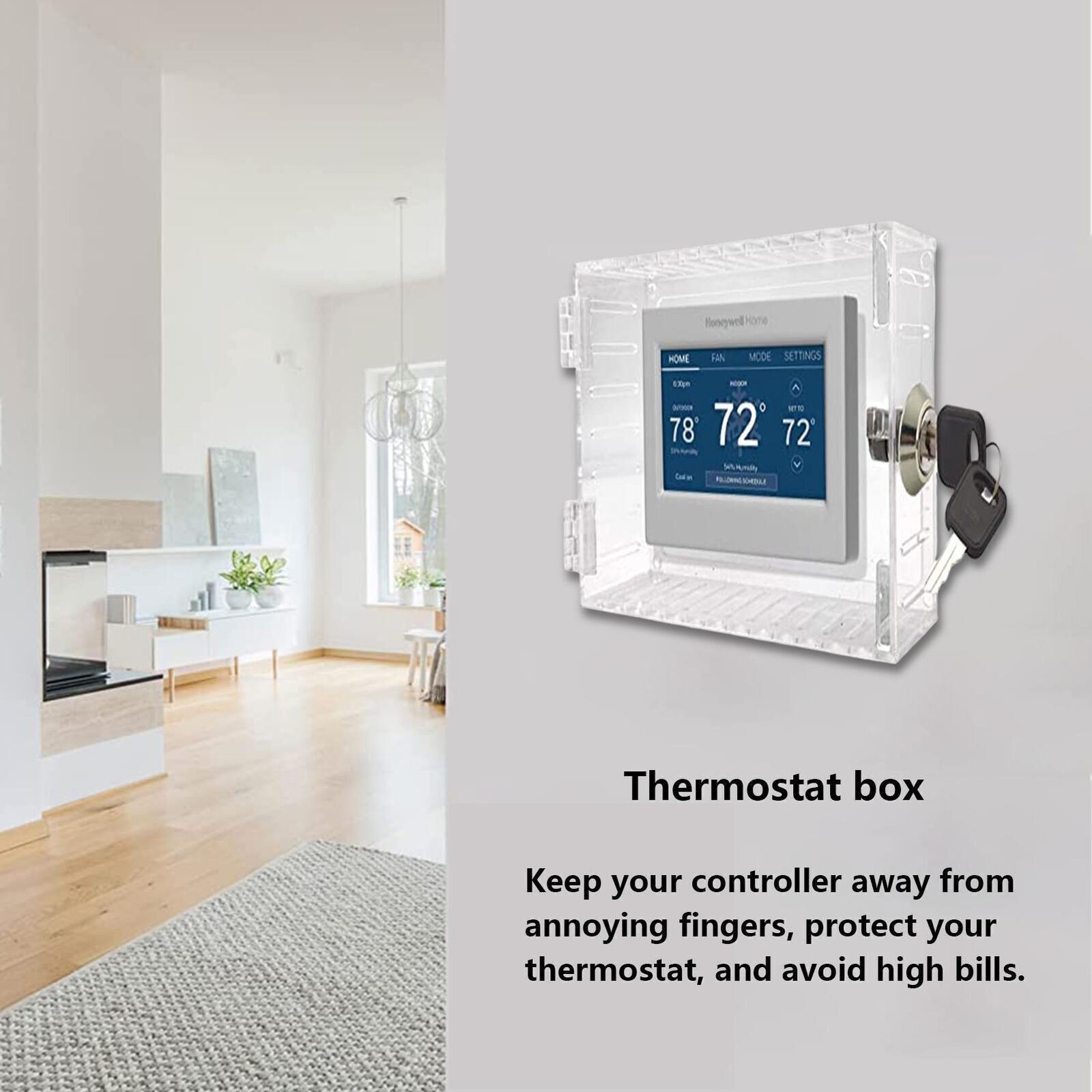 Secure Thermostat Guard Clear Cover Lock Box with 2 Keys for Enhanced Security