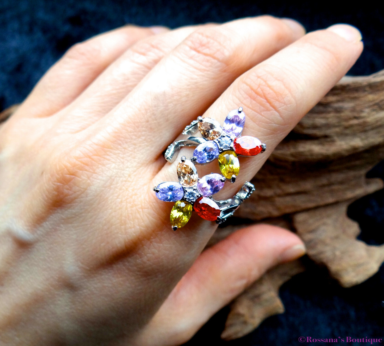 Colorful Swarovsky crystal statement ring size 7.5 new with box