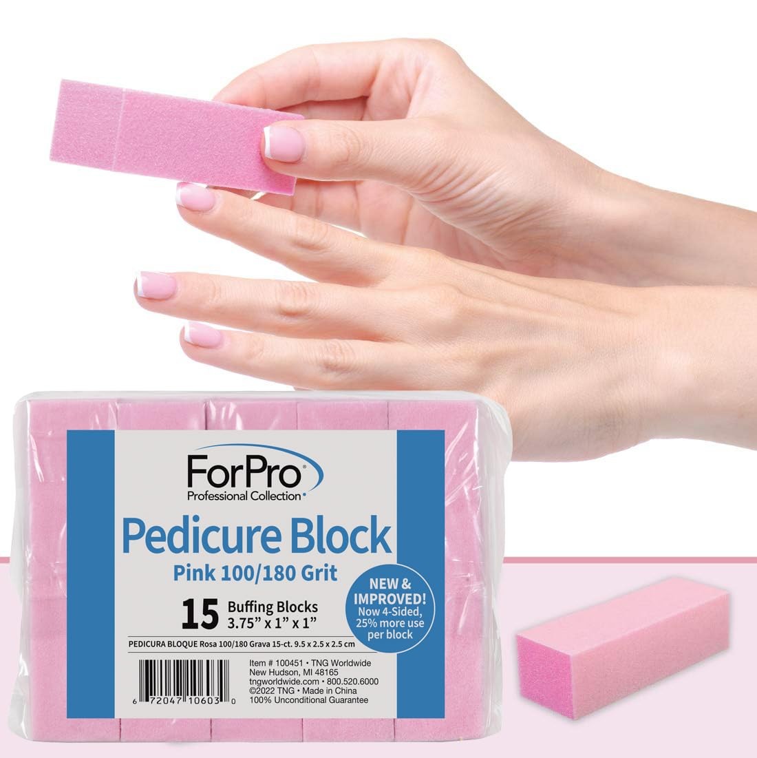 15 Pack Pedicure Block 100/180 Grit Nail Buffer Pink