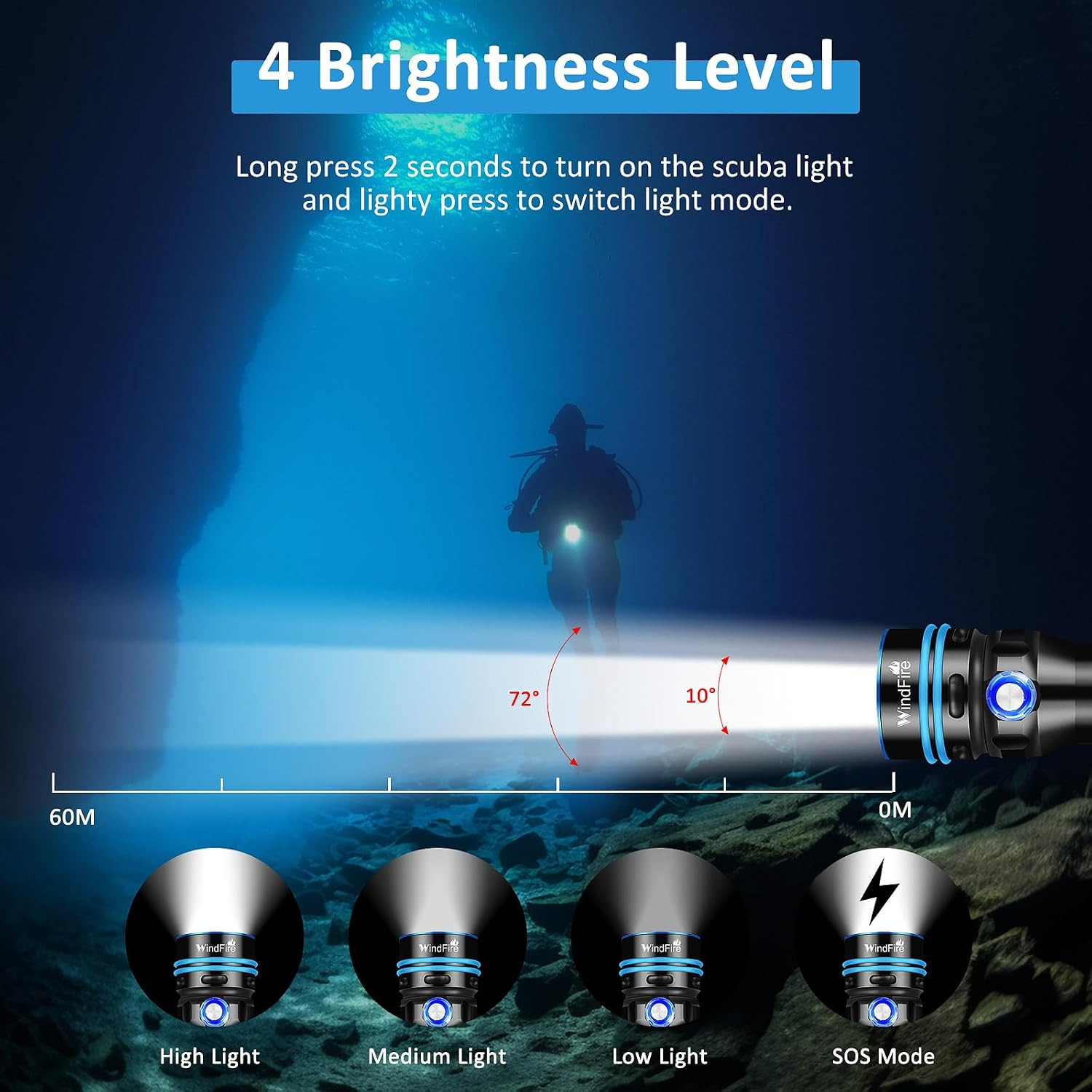 DT100 Diving Flashlight Super Bright LED Dive Light Rechargeable | Spotlight