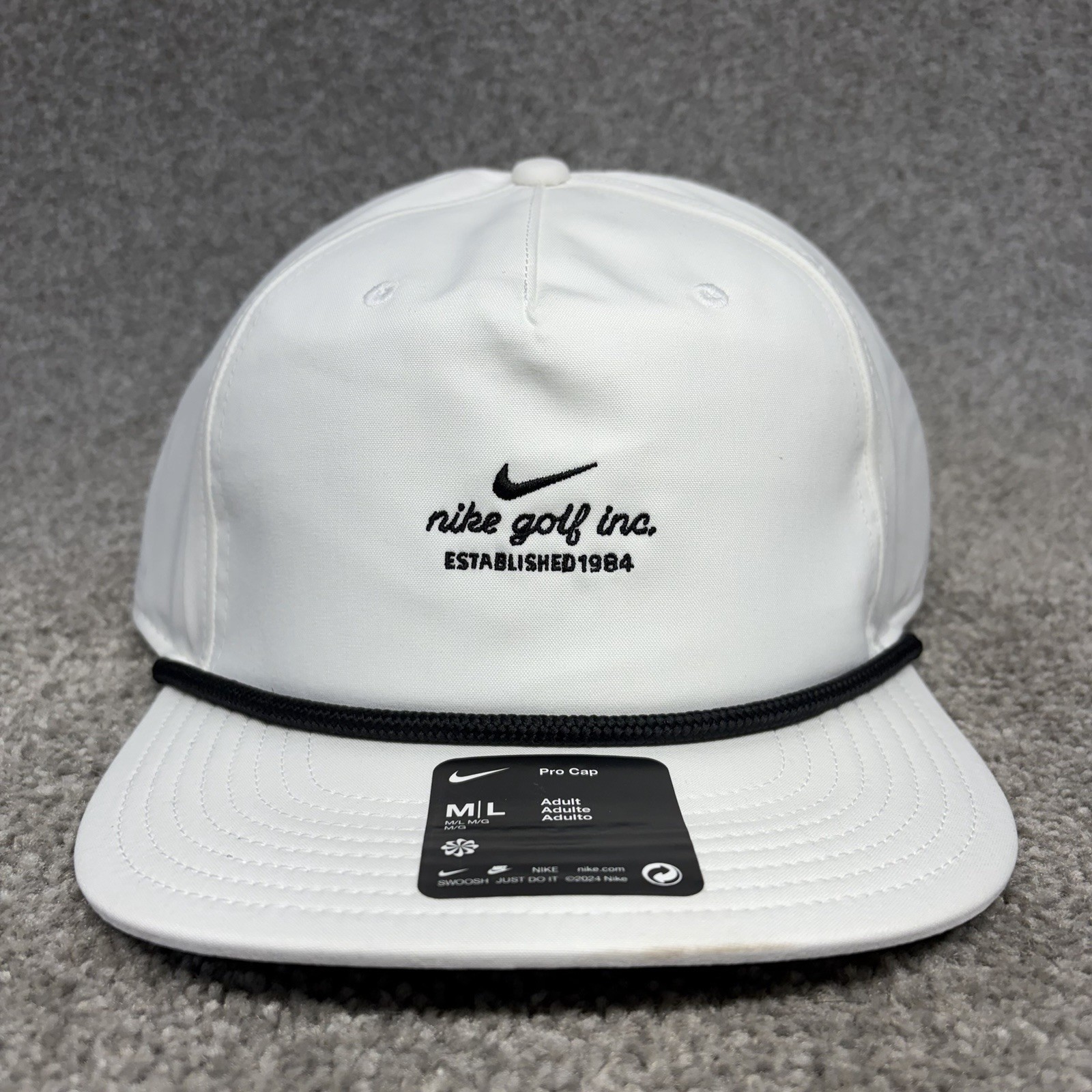 Nike Pro Golf Rope Hat Cap Structured M/L Dri-FIT Snapback White Black IB8543