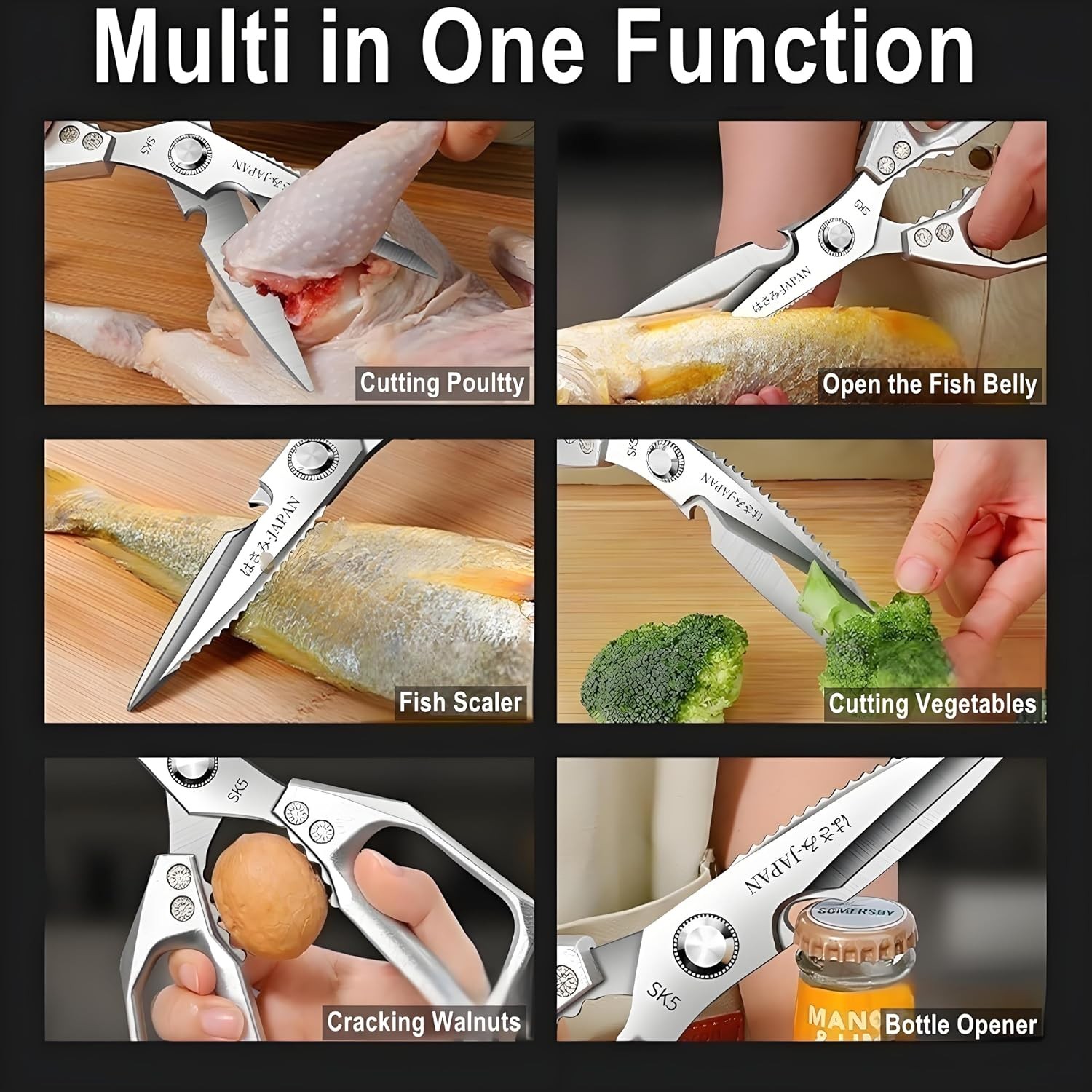 Kitchen Scissors, All Purpose，Ultra Sharp Meat Scissors，Heavy Duty Silver