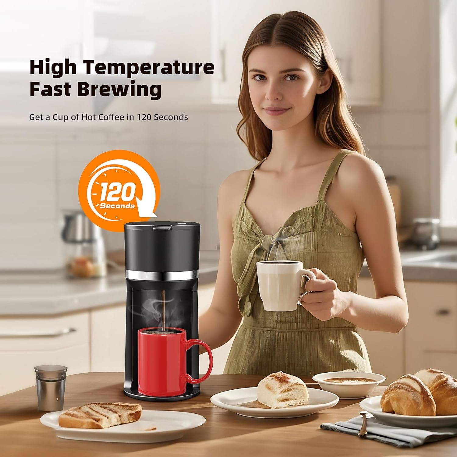 Mini Coffee Maker, Quick Brew Single Cup Coffee Maker,6 to 12 oz Capacity, Black