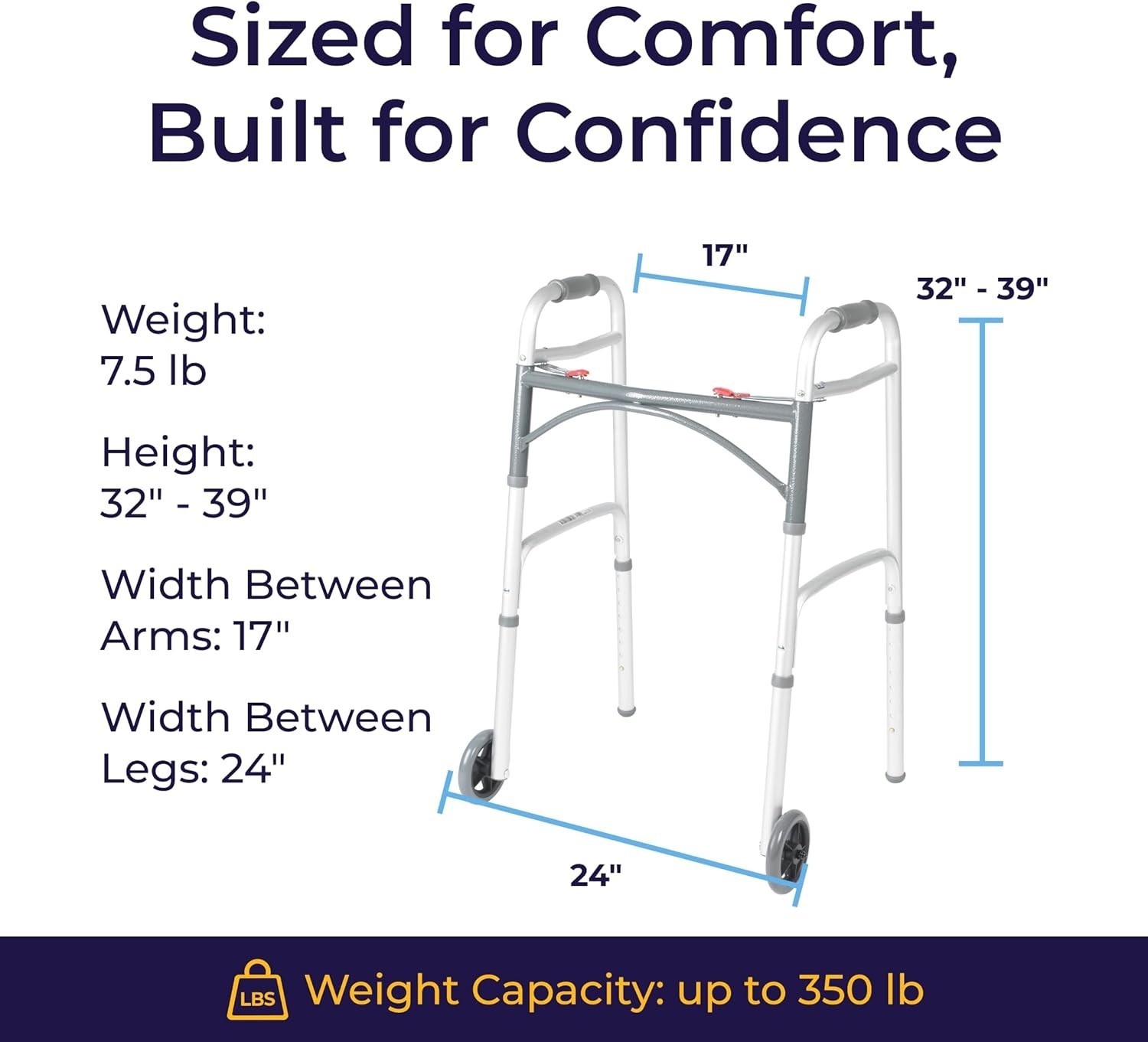 Drive Medical Two-Button Folding Walker w/ Wheels Lightweight Rolling Mobile NEW