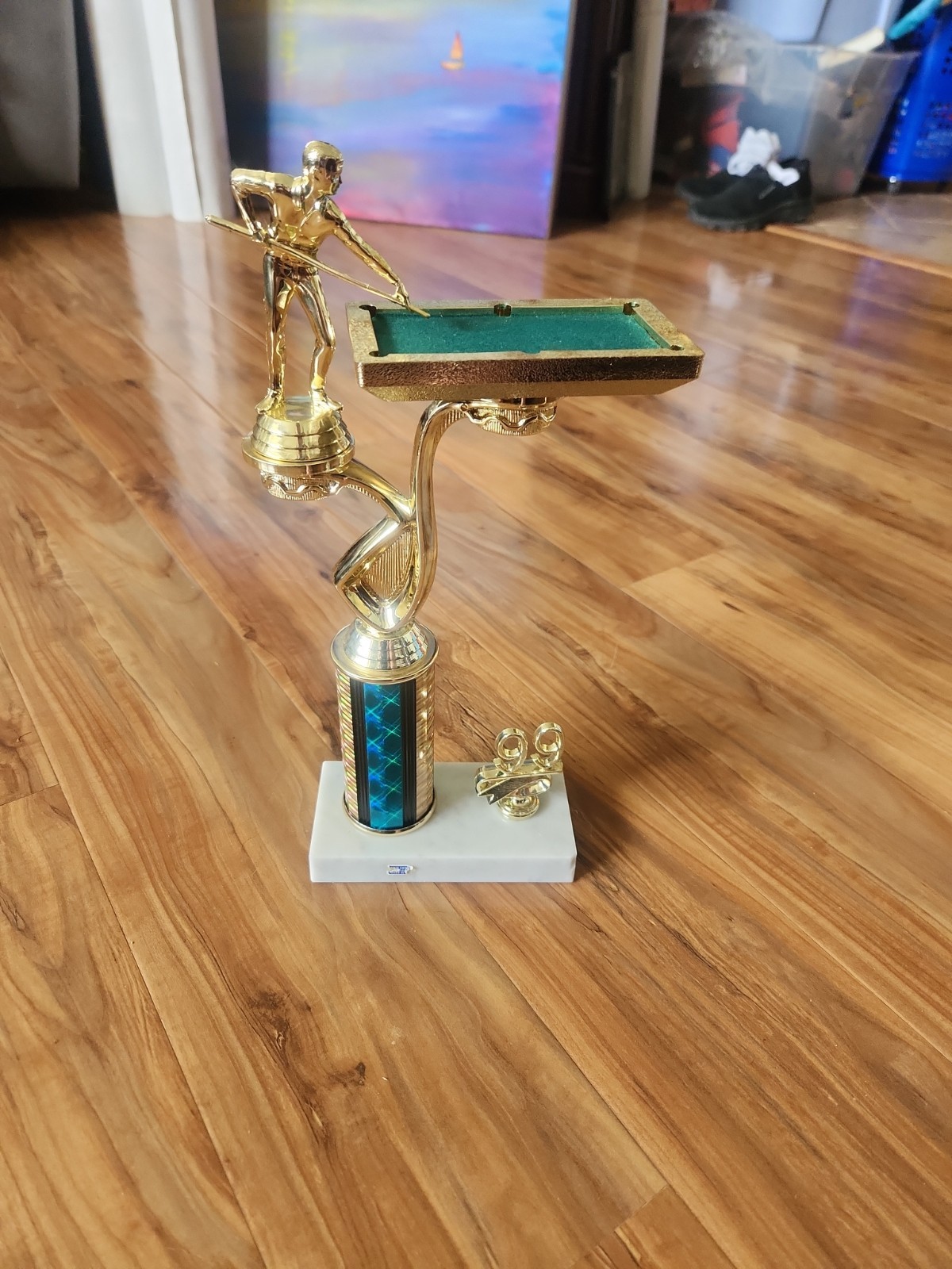 APA Pool League Mens Trophy - 1999 White Marble Base 12.5”