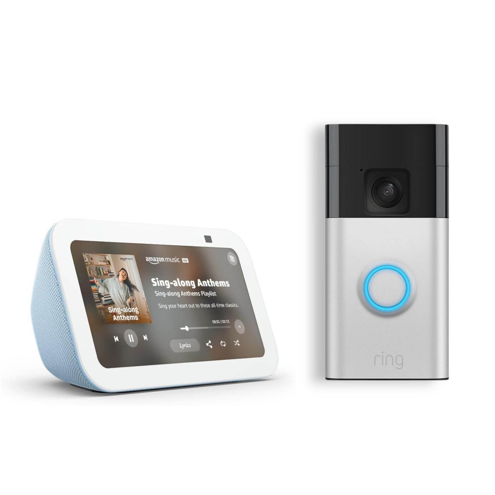 Ring Battery Doorbell with Echo Show 5 Head-to-Toe Video Live View Two-way Talk