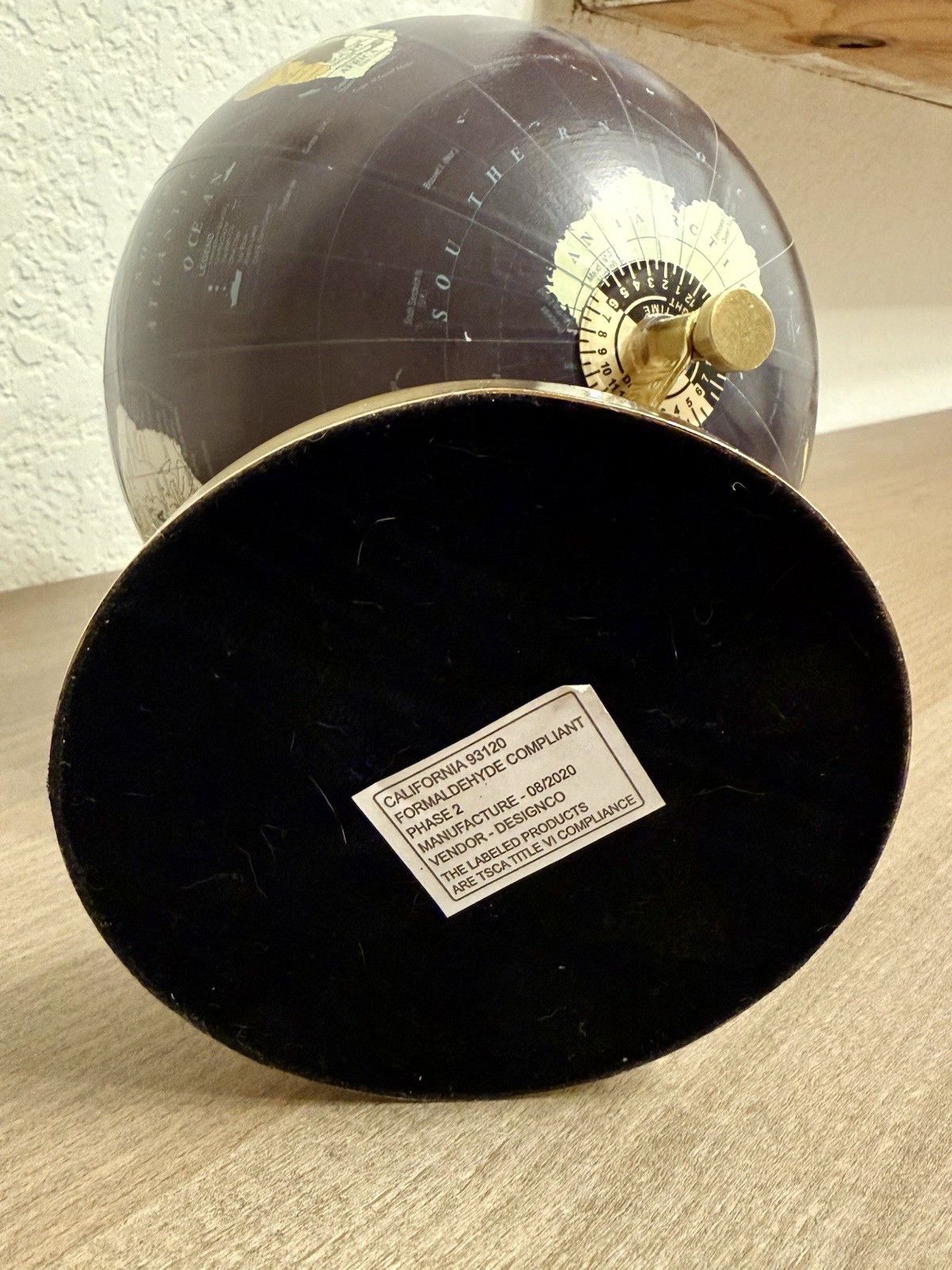 Designco Decorative Tabletop Globe Rotating World Globe Brass Tone Base