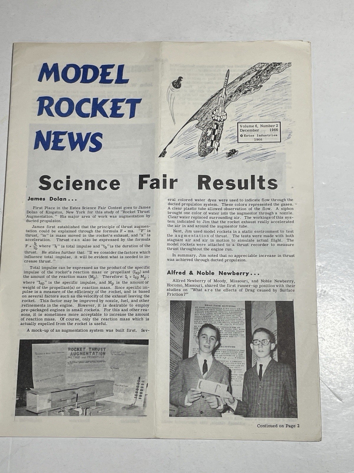 Estes Model Rocket News 1966 Vol. 6  Number 2 Dec. EX  Catalog Rocketry