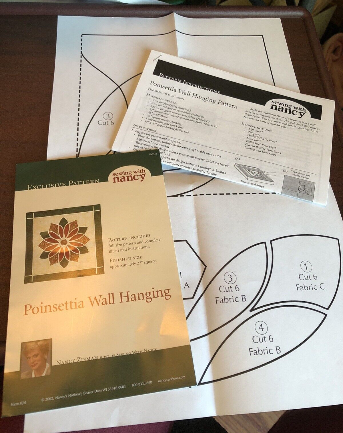 Nancy Zieman Poinsettia Wall Hanging Quilt Pattern Applique Sewing w/ Nancy 22"
