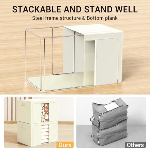 Foldable Clothes Storage Bins with Metal Frame - Foldable Clothes Organizers