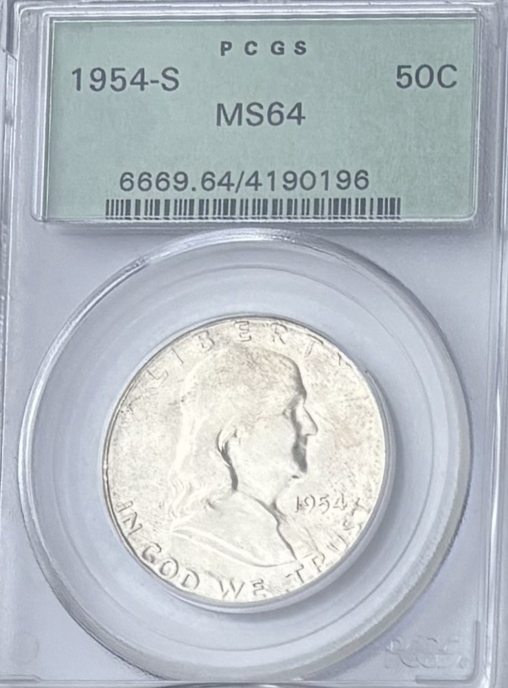 1954-S Franklin Half Dollar 50C PCGS MS64 OGH Green Holder Silver #654