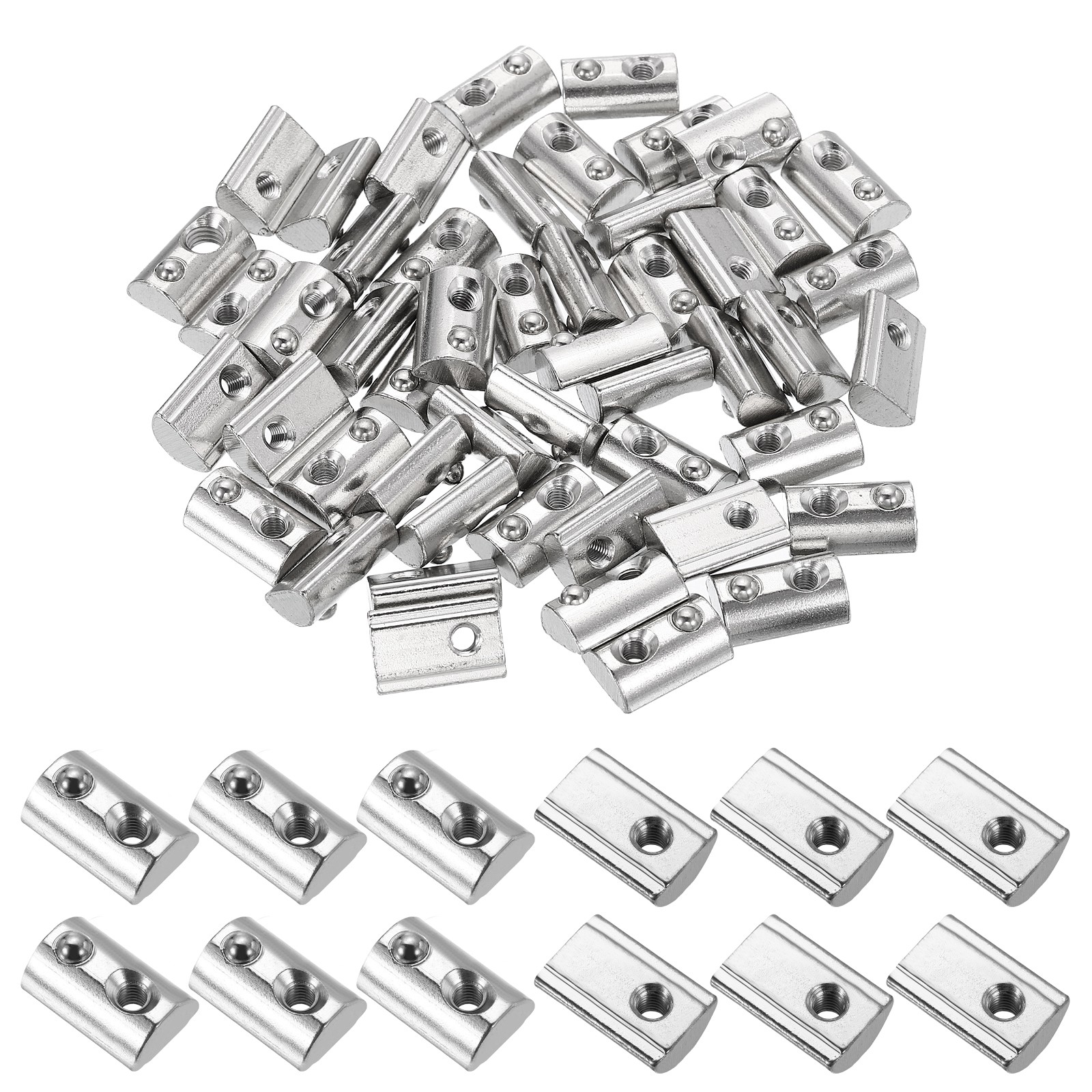 50Pcs M5 Half Round Roll in Spring t Nuts 4545 Series t Slot Spring Nuts Silver