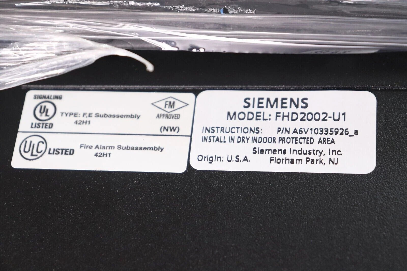 Siemens Pyrotronics Fire Terminal Back Box Panel Black FHD2002-U1