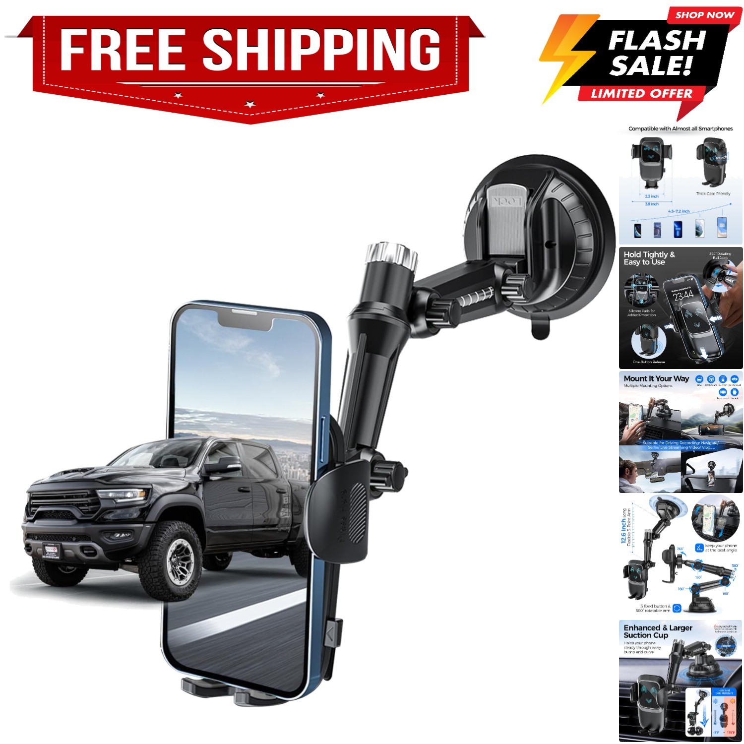 Pickup Truck Phone Holder, Car Phone Holder Mount Heavy Duty, Phone Mount for...