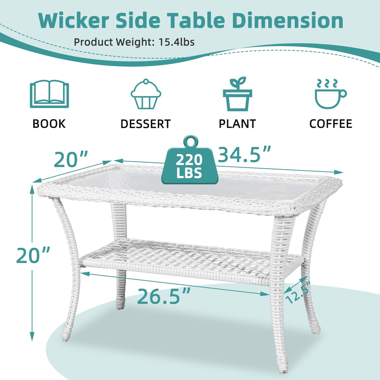 Outdoor Side Table Small Patio End Table Coffee Table with Tempered Glass Top