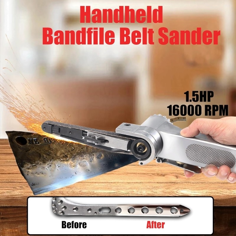 Air Powered Belt Sander With 13 Inch Abrasive Belts Ergonomic Grip 1.5HP Motor