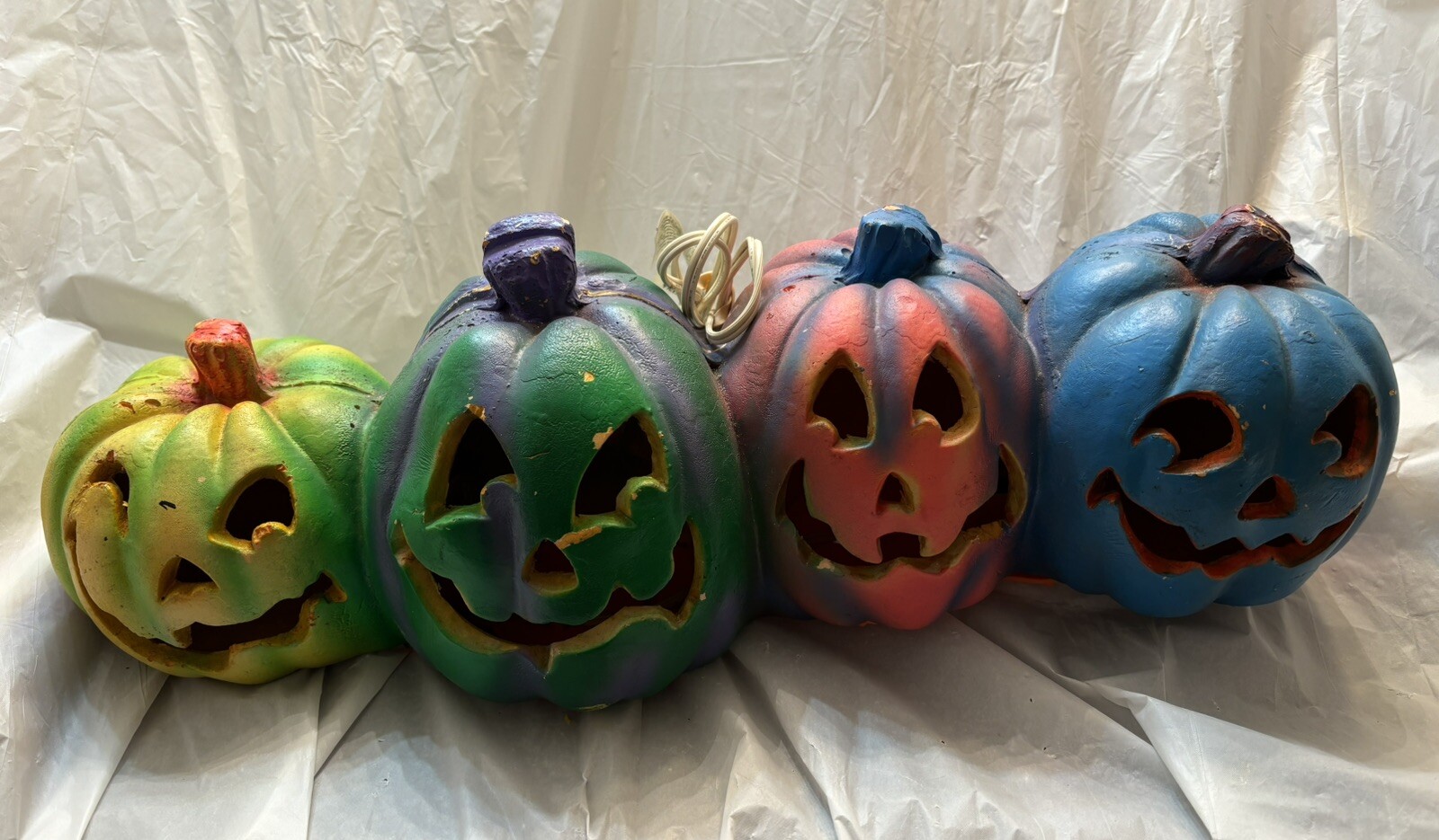 1995 Trendmasters Jack O Lantern 4 Pumpkins 20” Tye Dye Halloween Lights Working