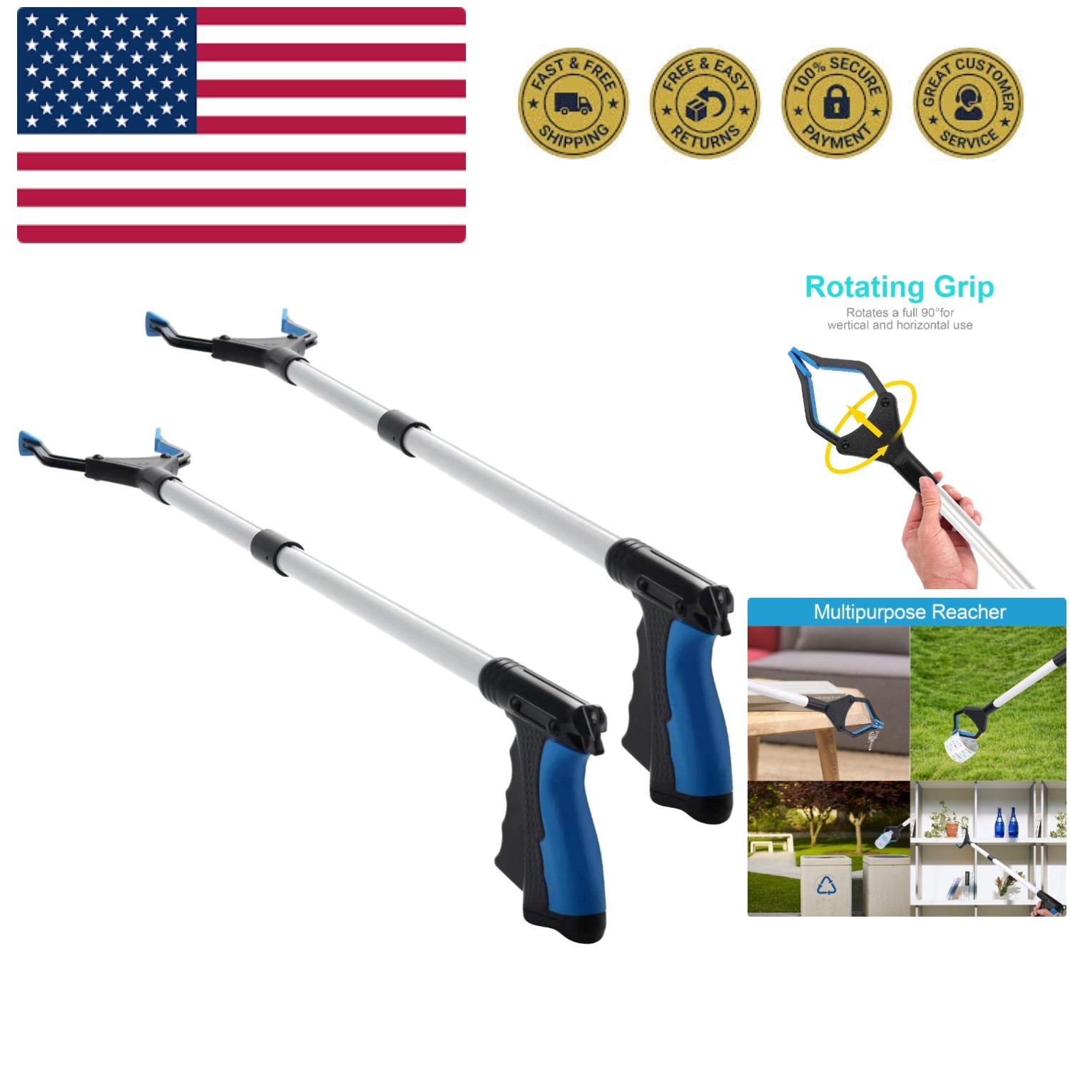 Grabber Reacher Tool, 34" Grabbers for Elderly, Lightweight Extra Long Handy ...
