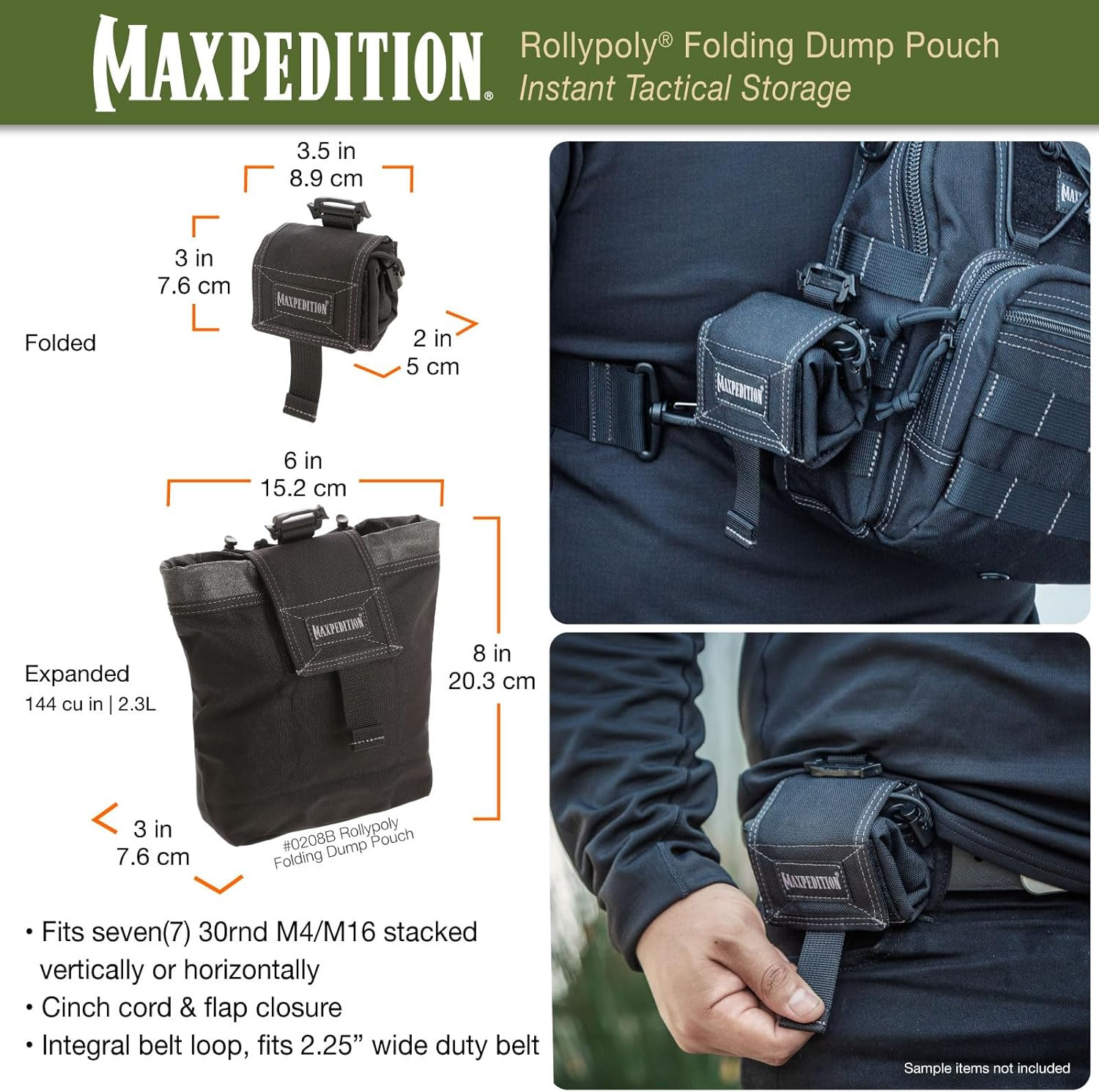 Rollypoly Folding Dump Pouch (Black) 9.4 Inch