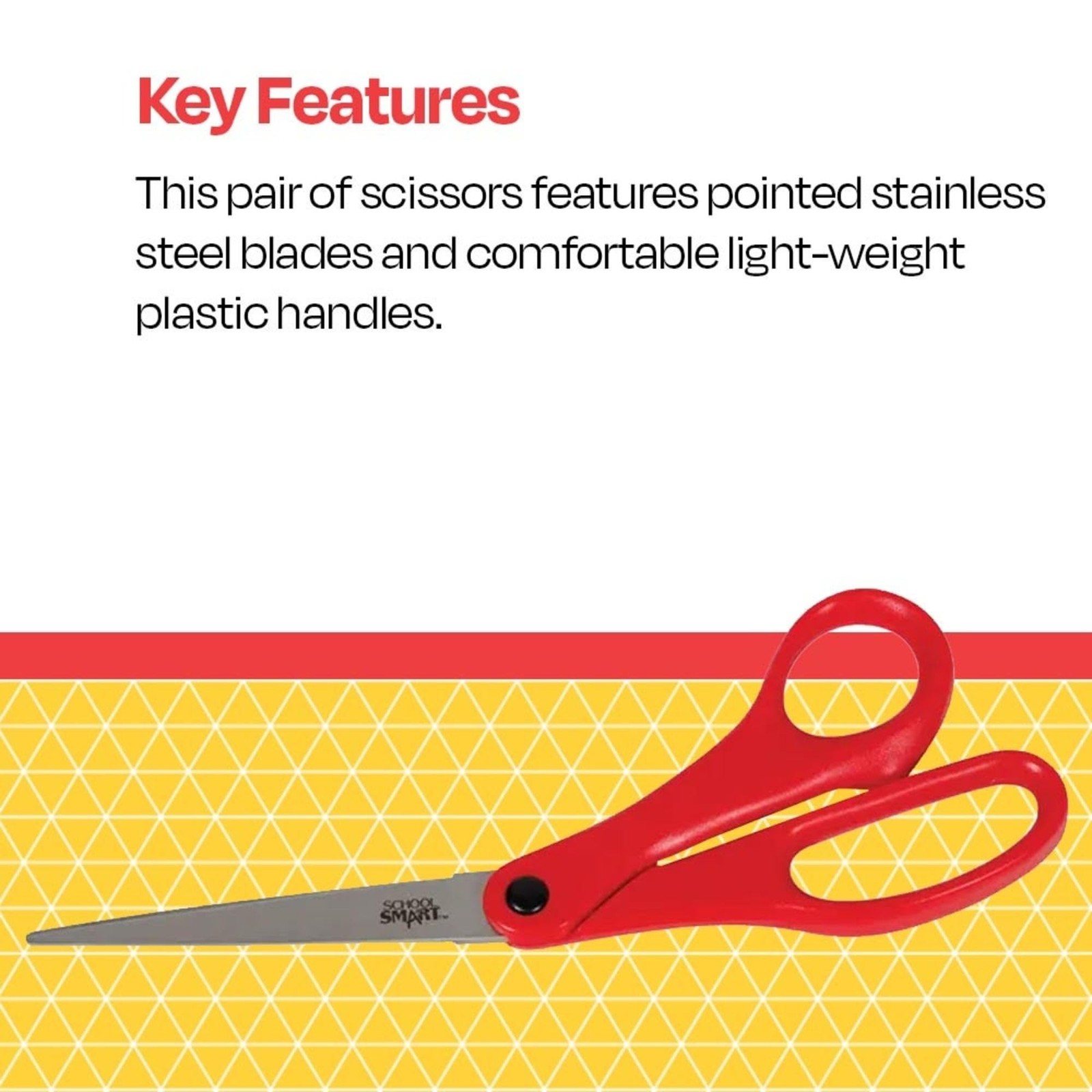8 Inch Light-Weight Scissors, Red, Bent Handle, All Purpose, Craft, Office