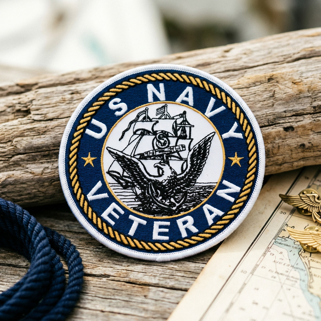 US Navy Veteran Embroidered Patch - 4 3/4" Diameter with Wax Backing - USN
