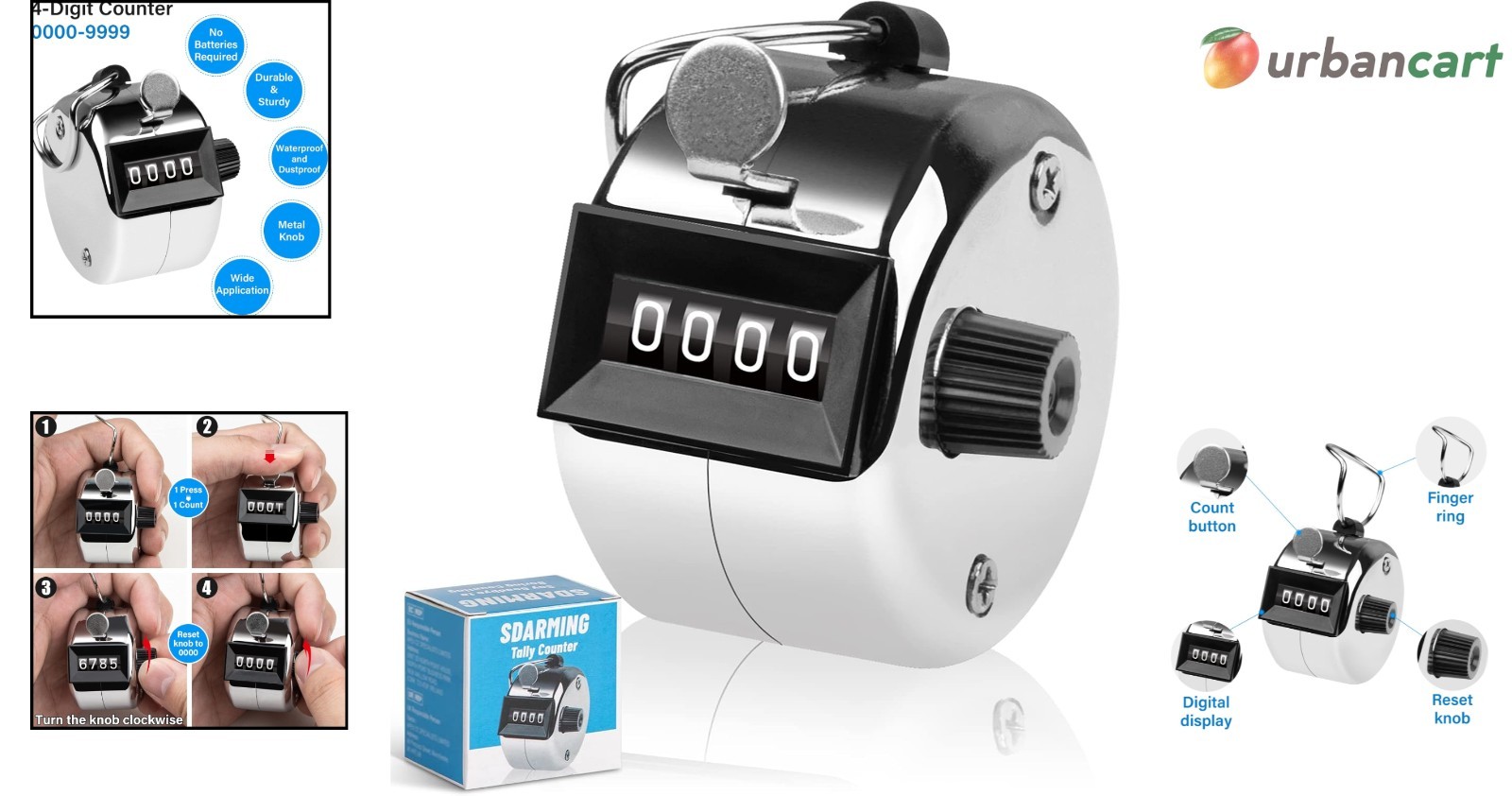 Precise 4-Digit Mechanical Tally Counter for Versatile Use