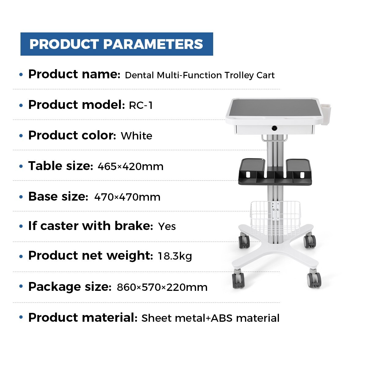 Dental Medical Rolling Multi-Function Trolley Cart