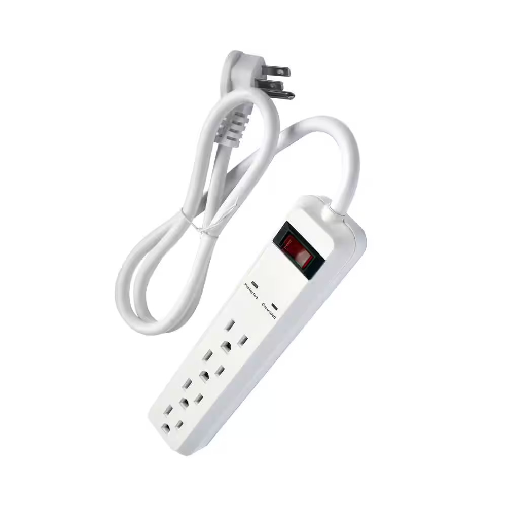 3 Ft. 4-Outlet Power Strip Surge Protector with 45 Degree Flat Angle Plug, White