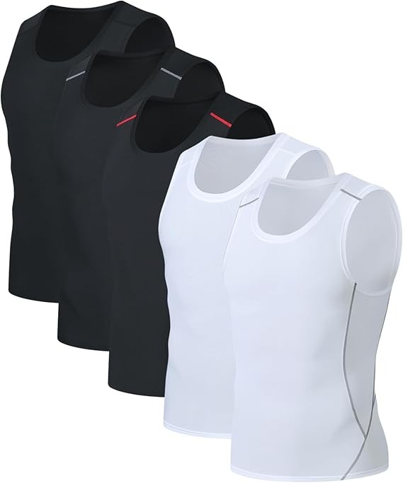 5 Pack Men's Athletic Compression Sports Fitness Gym Running Shirt Slim Tank Top