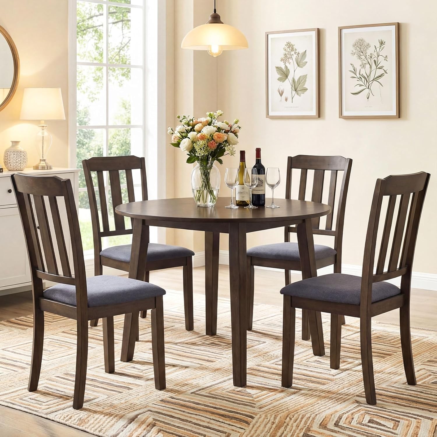 Wood Dining Chairs Set of 4, Rubber Wood Dining Room Chairs with Comfortable