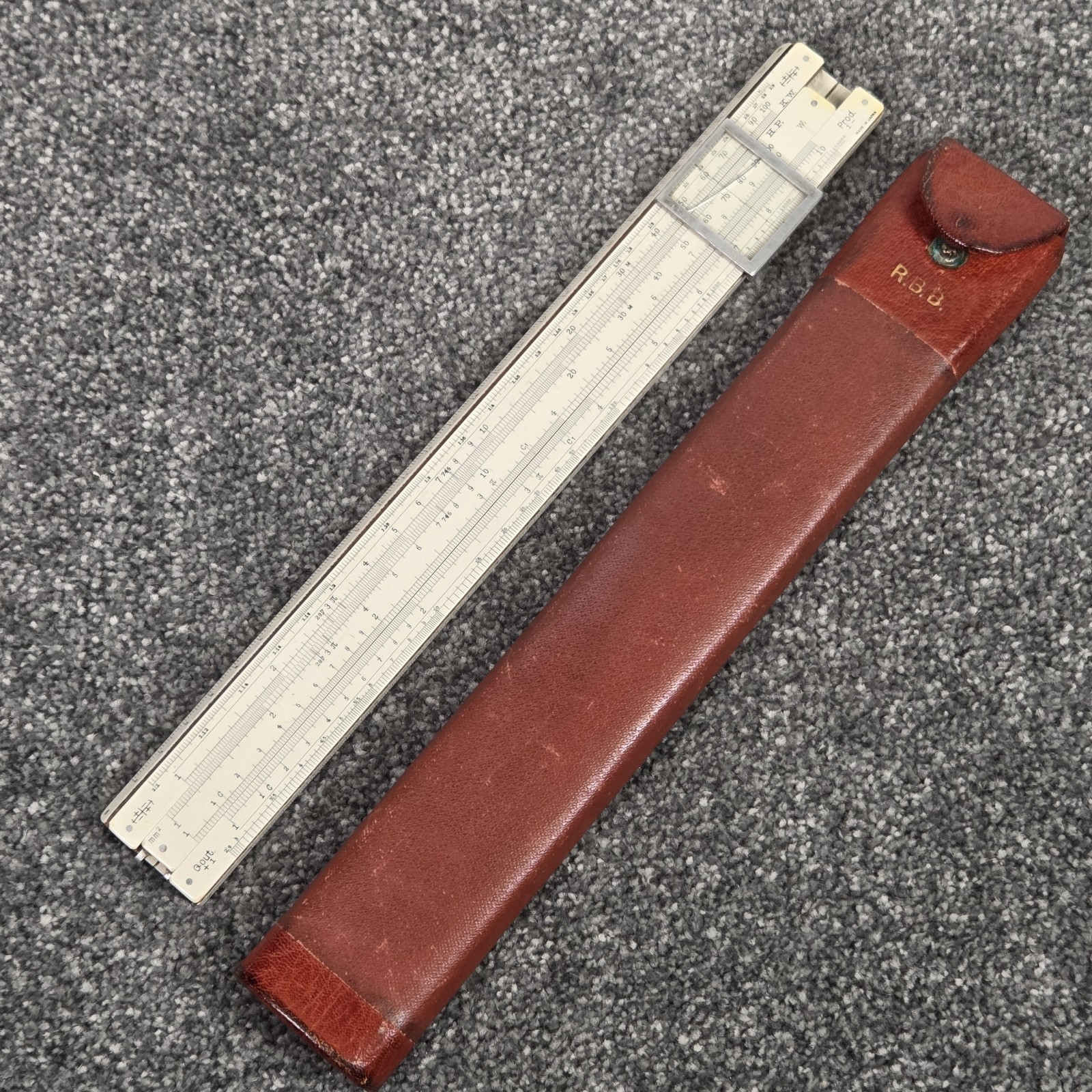 Vintage Sun Hemmi Bamboo Electrical Slide Rule Japan Patent 22129 Leather Case