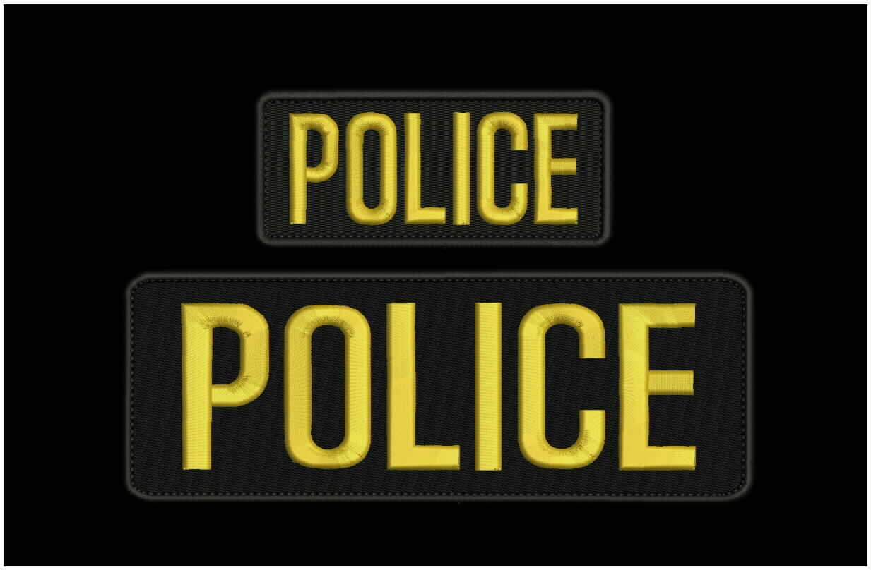 POLICE embroidery patches 3x8 and 2x5 hook on back gold
