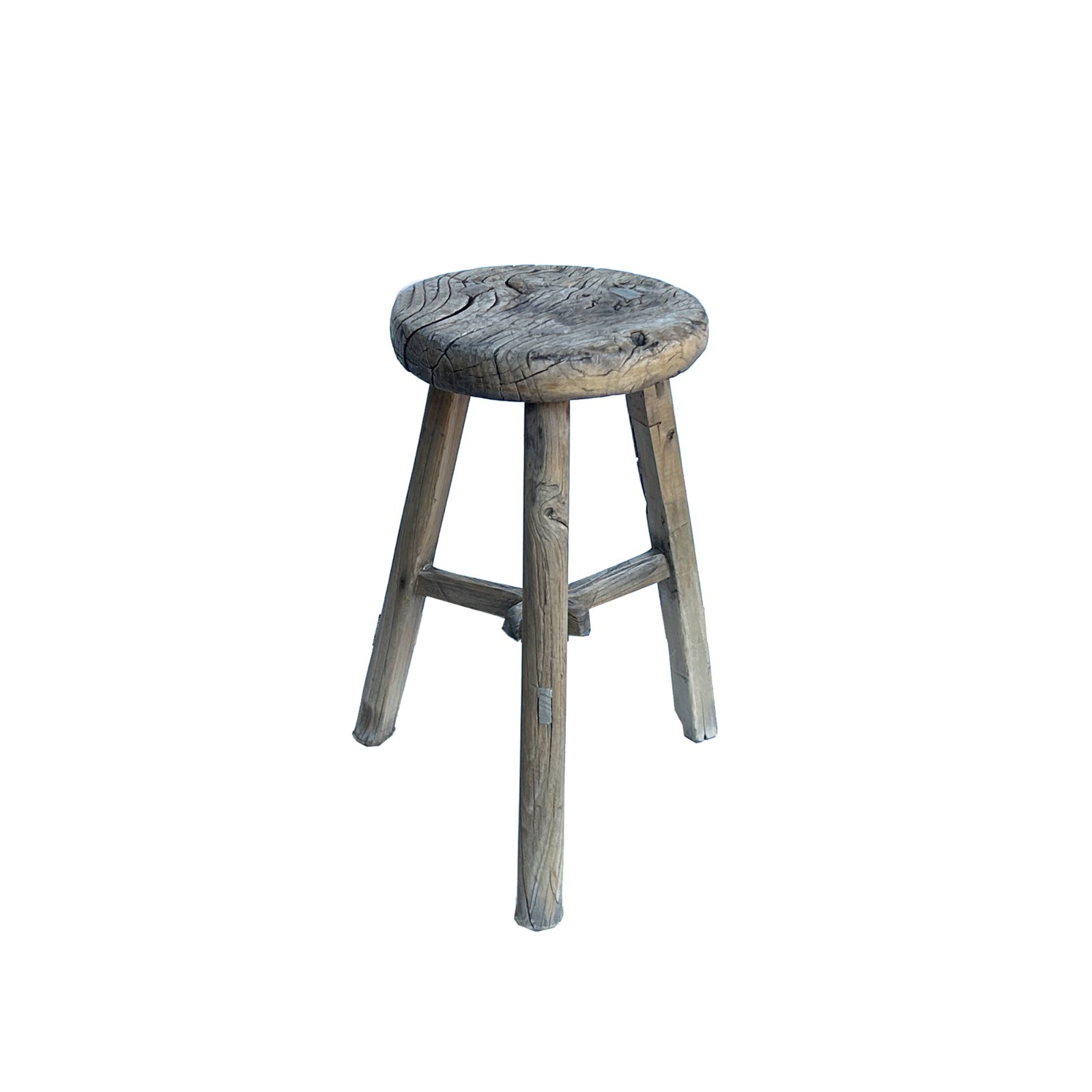 Rustic Raw Rough Wood Grain Round Top Tri-Legs Stool Side Table ws4572