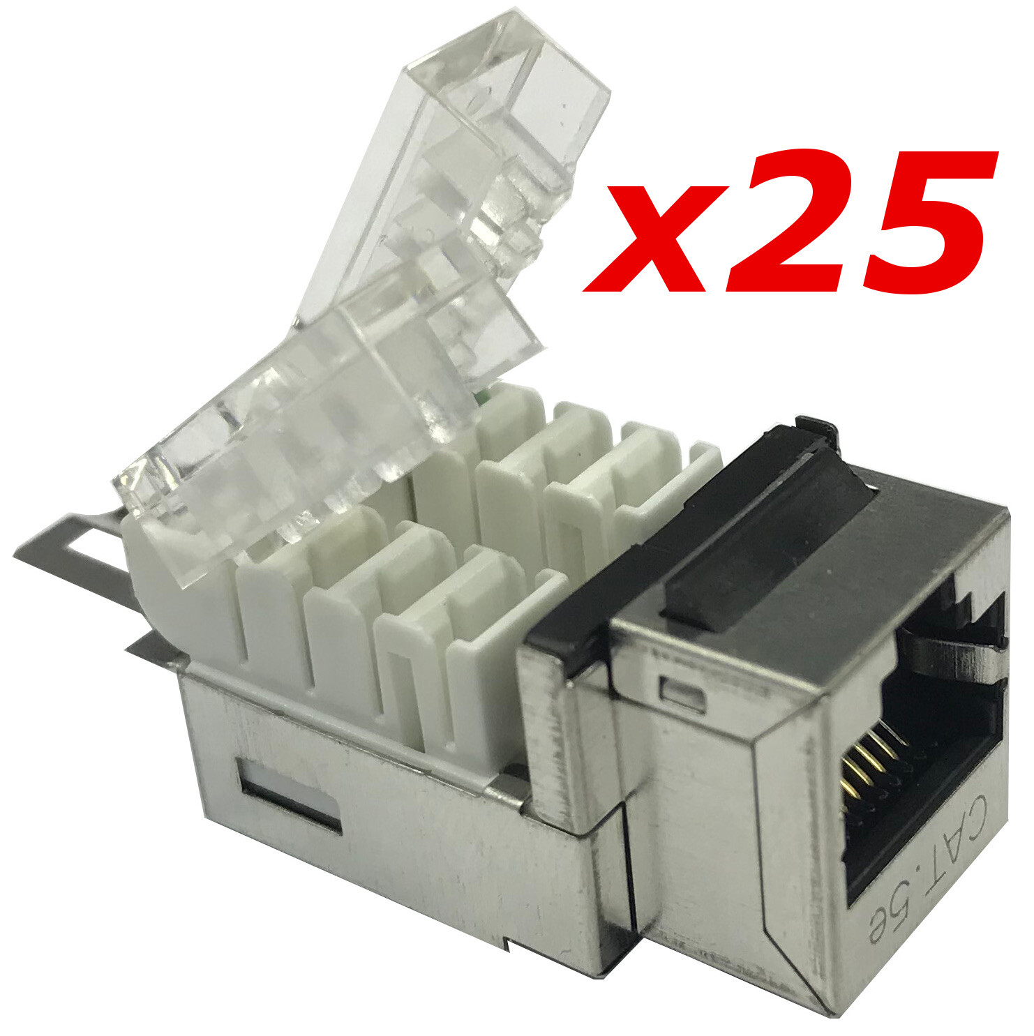 25 Pack Shielded CAT5e Keystone RJ45 Ethernet Network 110 Tool-Less Snap-In Jack
