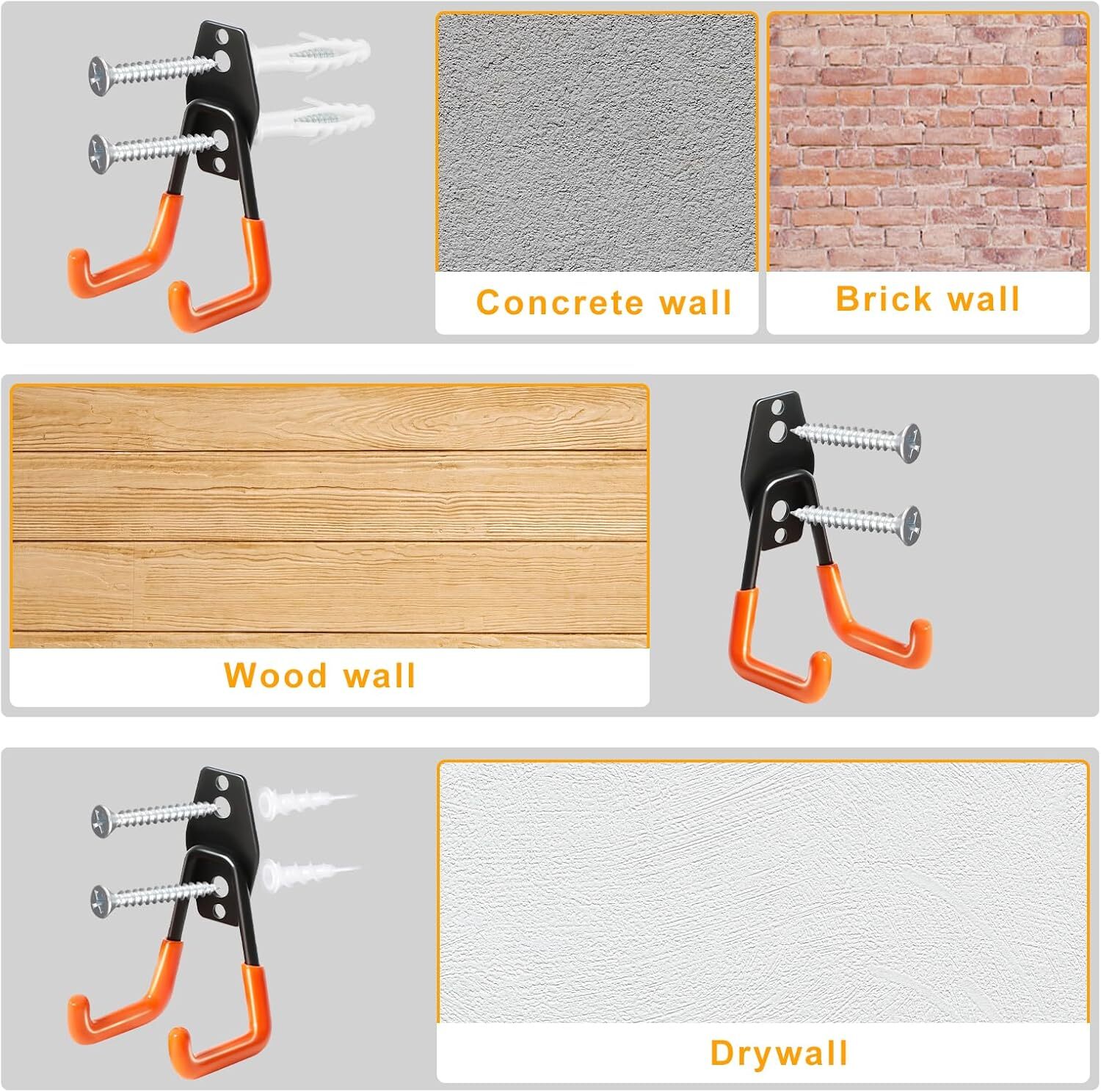 KURUI Heavy Duty Garage Hooks for Hanging, 2 Pack 2.8 Inch, Orange