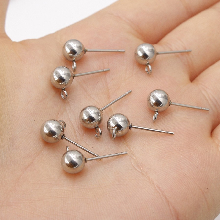 9Pairs Waterproof Stainless Steel Ball Stud Earrings Component Connector SSF72-S