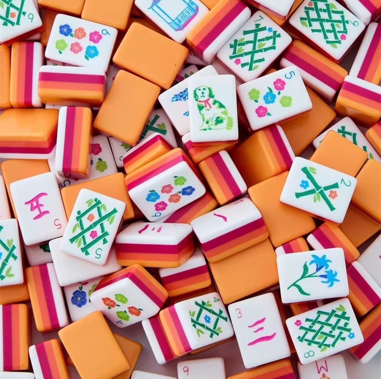 NEW! Vibrant Layered Mahjong Tiles – Full American Set 160 Tiles - Orange/Sunset