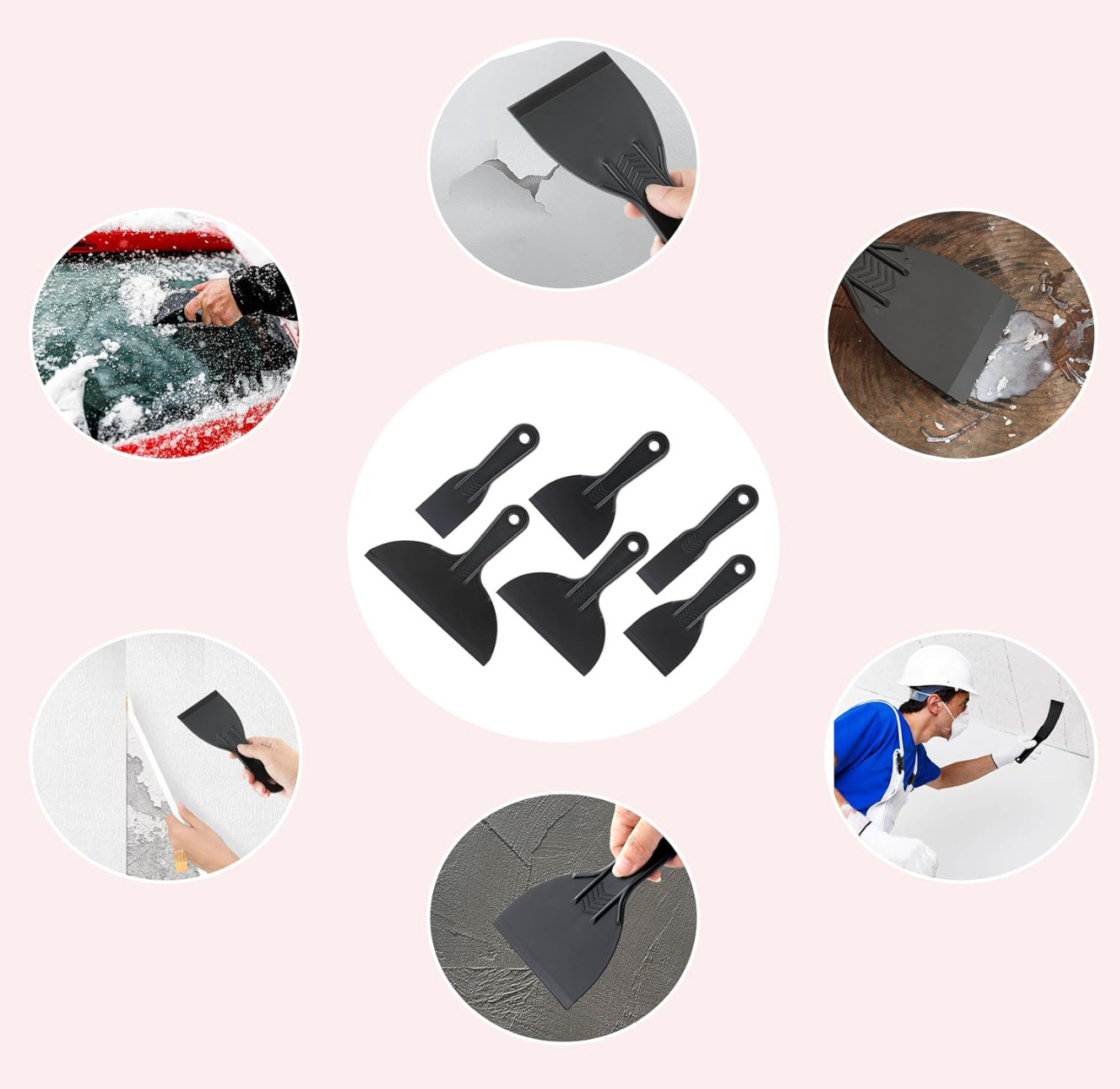 Plastic Putty Knife Set – 6 Pack Multi Sizes Flexible Scrapers – Spackle Knives