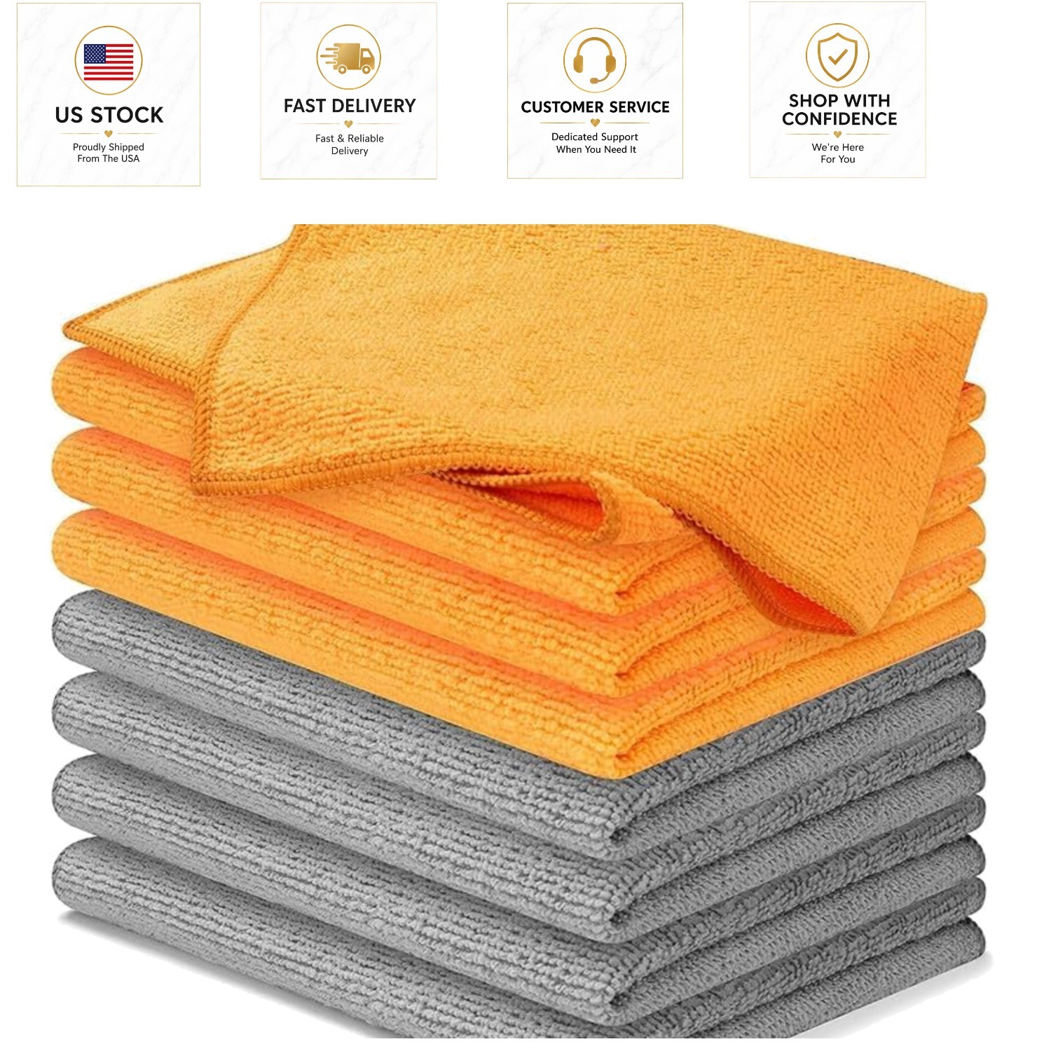 Ultra Absorbent Microfiber Cleaning Cloths - 8 Pcs 12”x11” for Streak-Free Shine
