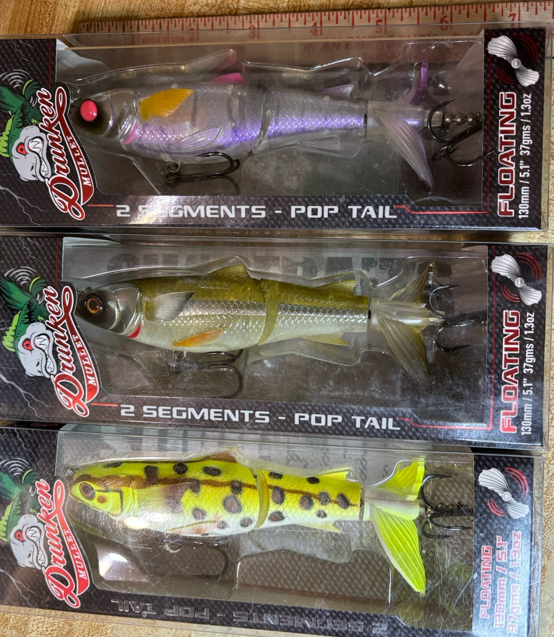 3 Drunken Mullet Large Whopper Plopper Style Topwater Lures