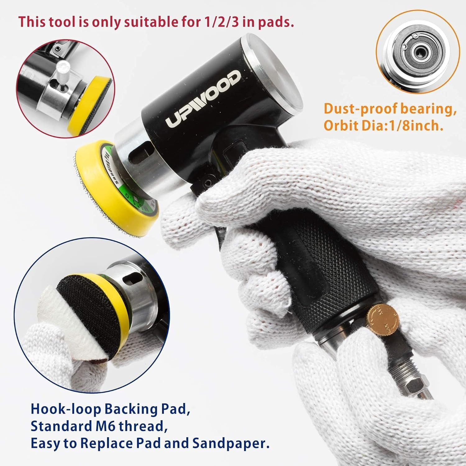2'' 3'' Mini Orbital Air Sander by , Small Pneumatic Random Orbital