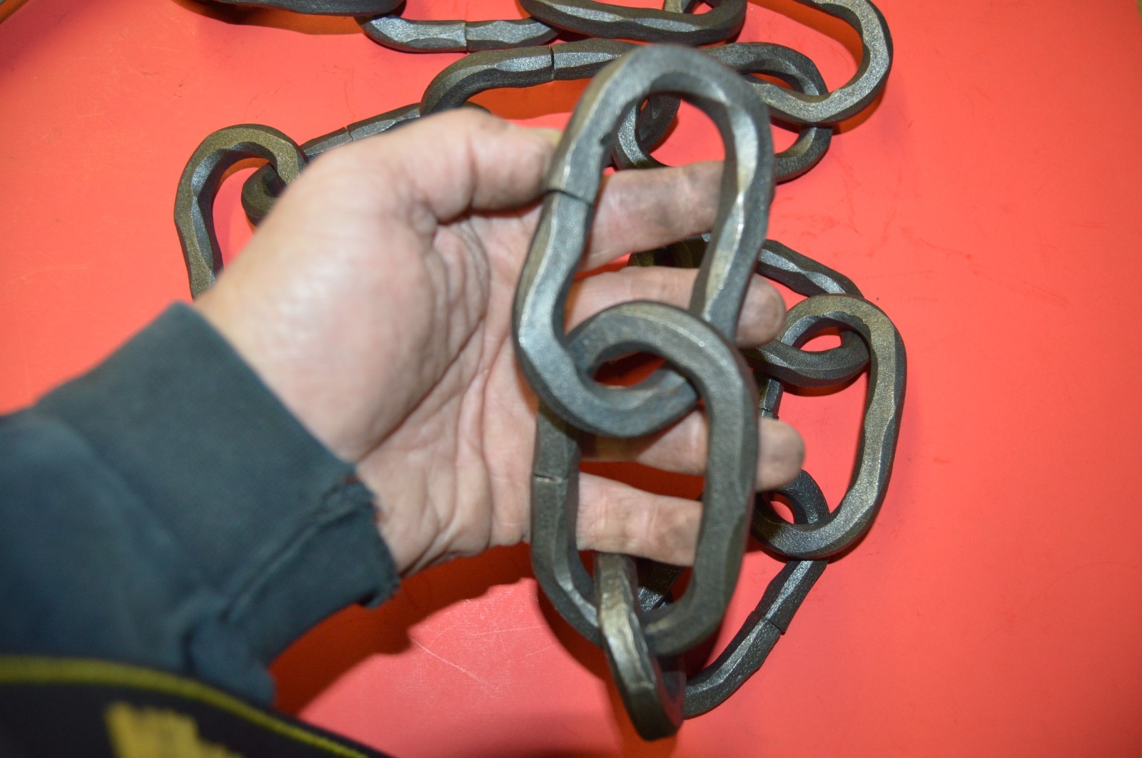 Bollard Barrier Chain, Decorative Hammered Wrought Iron 3/8 " sq. bar, 4" links