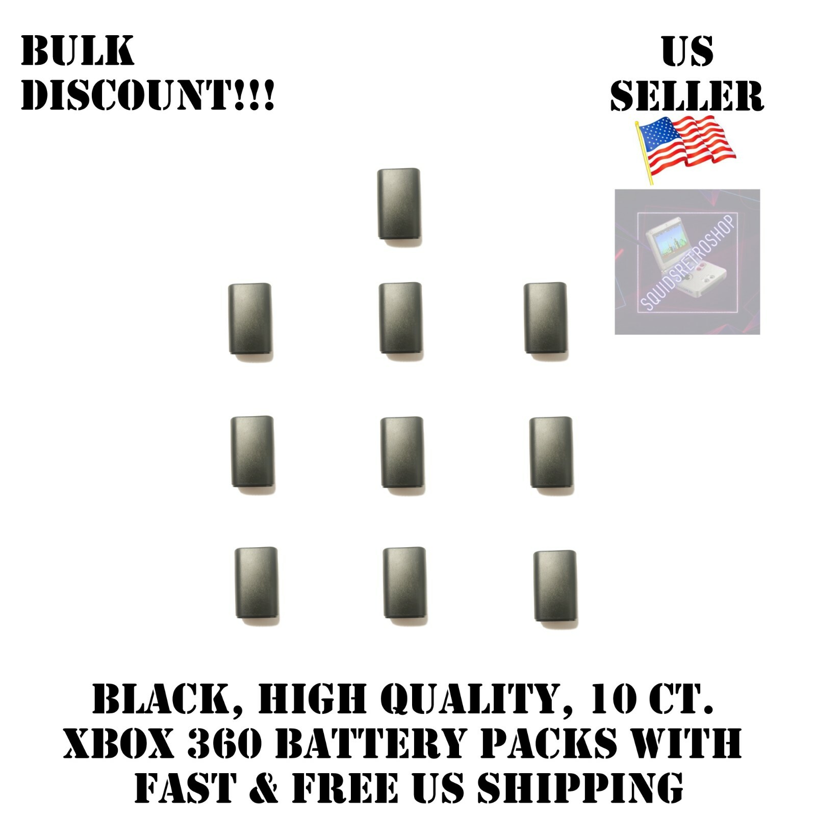 10x Black Battery Replacement for Xbox 360 Controller Case, Shell, Pack Cover US