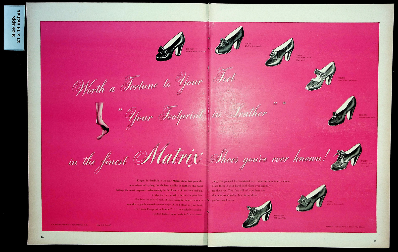 1947 Matrix Shoes Women Heels Styles Leather Footprint Vintage Print Ad 29501