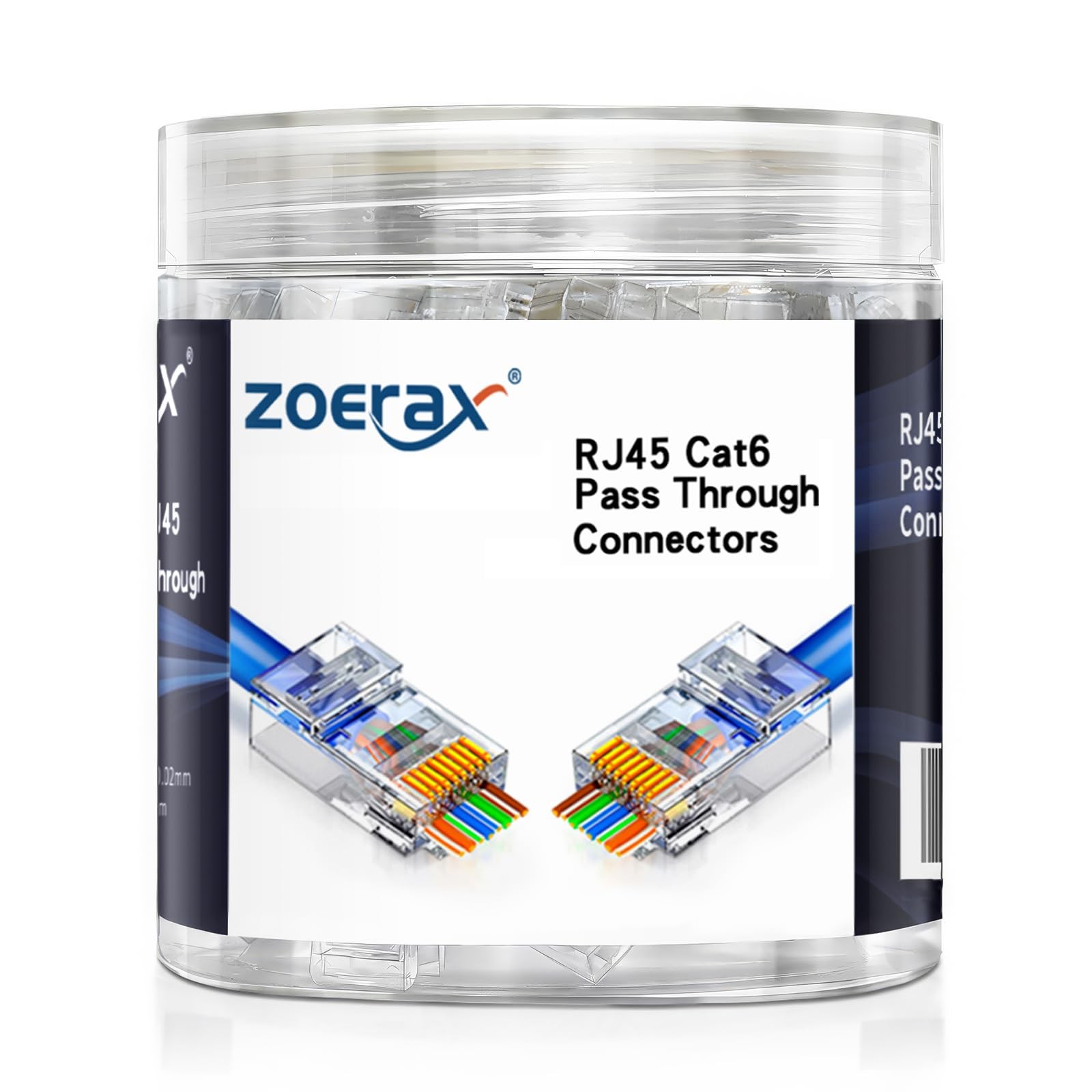 ZOERAX 100-Pack RJ45 Cat6 Pass Through Connector 100-Pack, Transparent